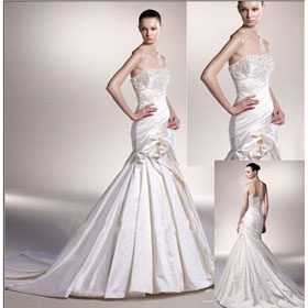 High Quality Taffeta Mermaid Beaded Strapless Wedding Dress