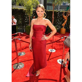 Red Sleeveless Satin & Polyester Celebrity Dresses