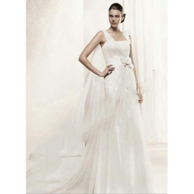 Freeshipping Custom Made Sweetheart A-Line Chiffon Handmade Flowers Ruffle Wedding Dresses Bridal Gowns -LS64