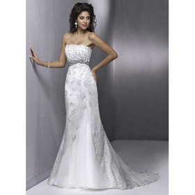 Off-the-shoulder Sheath Strapless Custom Made Hiqh Quality White Satin Lace Wedding Dresses