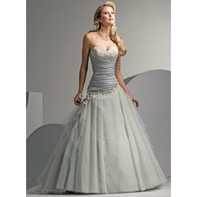 Watteau Organza Beading and Applique Jade Wedding Dress Bridal Gown E-97 Sexy Sweetheart Train