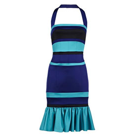Colourblock Satin Halter Style Lace-Up Shooulder Evening Dresses