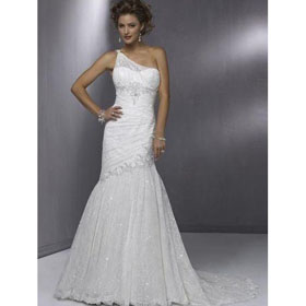 Custom Made Noble Free Shipping Mermaid Lace One Shoulder Sleeveless Wedding Dresses For Bride