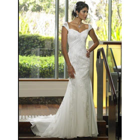 Chiffon & Tulle Embroidered & Lace White Plus Size Wedding Dresses