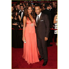 Peach Chiffon V-neck Sleeveless Floor-length Celebrity Dresses