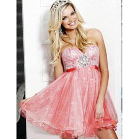 Pink Sleeveless Satin & Tulle Homecoming Dresses