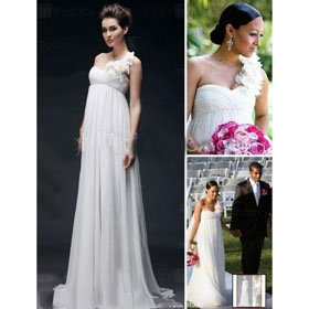 One Shoulder Chiffon Elastic Woven Satin Sweep Train Wedding Dresses