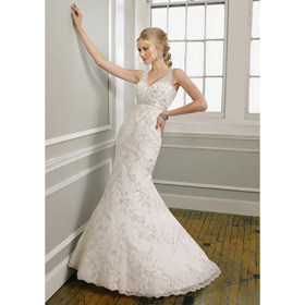 New Products! White Mermaid Lace And Satin Spaghetti Straps V-Neck Bead Court Train Wedding Dresses Bridal Gown AM-5