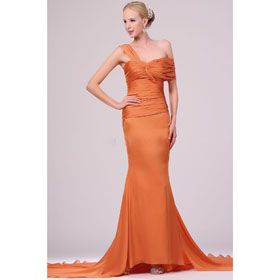 Chiffon Material One-Shoulder Style Floor Length Orange Evening Dresses