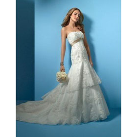 Floor Length Noble Lace-up Strapless Sleeveless Appliques Mermaid Wedding Dresses
