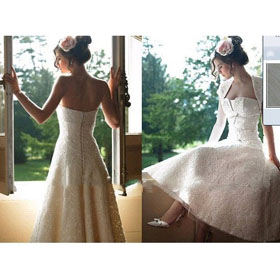 Lace Zipper Straples Tea-length Hourglass Wedding Dresses