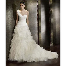 Custome Made Popular Mermaid Organza One-Shoulder Free Shiping Wedding Dress