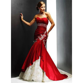 Sexy Satin Mermaid Floor-Length Embroidery Beading Strapless Wedding Dresses