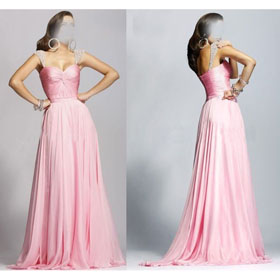 Cap Sleeves Unique Pink Floor Length Evening Dress