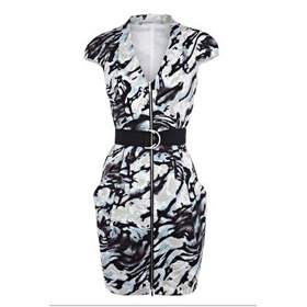 Zebra Printing V-Neck Zipper Up Knee Length Evening Dress