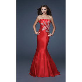 Elegant Satin Strapless Prom Dress by Flirt Floor Length Lady's Prom Dresses