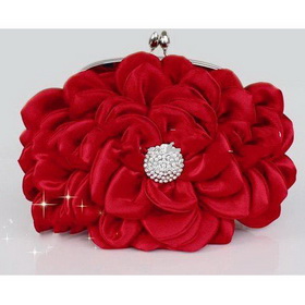 Flower Style Satin Material Elegant Red Color Evening Bags