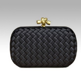 Classic Black Woven Design Lady's Leather Evening Bags