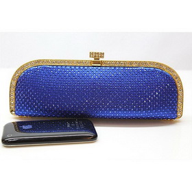 Lady's Clutch Unique Blue Color Shiny Crystal Evening Bags