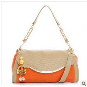 Orange PU Leather With Pearls Shoulder Bags