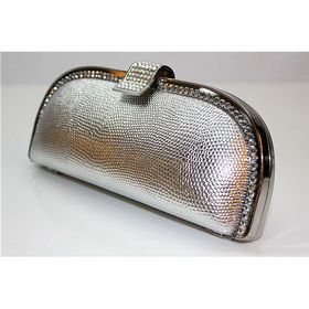 Rectangular Shape Silver With Diamond Evening Bags