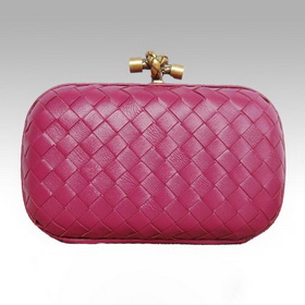 Unique Peach Color Lady's Leather Woven Clutch Evening Bags