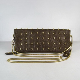 Dark Brown Luxury Stud Lady's Shoulder Style Evening Bags