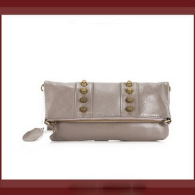Genuine Cowskin Leather Rivets Covered Lady's Gray Cross-Body Bags