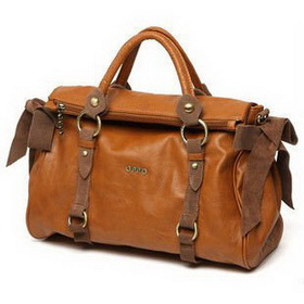 Elegant Light Brown Genuine Leather Lady's Tote Style Evening Bags