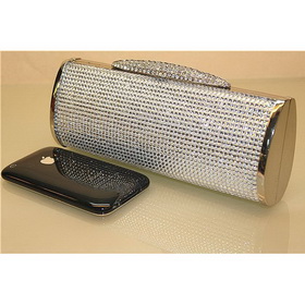 Lady's Silver Shiny Crystal Design Clutch Style Evening Bags