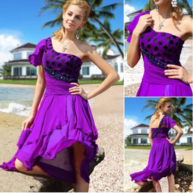 Purple Sleeveless Classic & Timeless Halter Knee length Wedding Dresses
