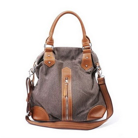 Lady's Fashion Casual Brown Canvas Zipper Tote Dual Function Bags