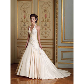 Custom Made Taffeta Halter Backless Sleeveless Side Draped Wedding Dresses