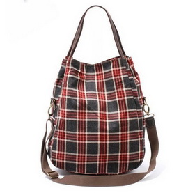 Women's Red Grid Perfect Canvas Material Lightweight Tote Dual Function Bags