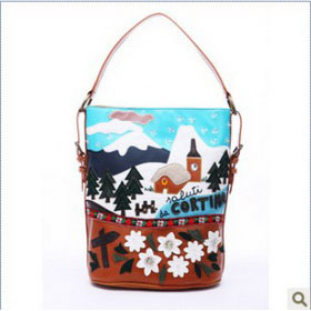PU Leather Snow Images On With Buttons Shoulder Bag