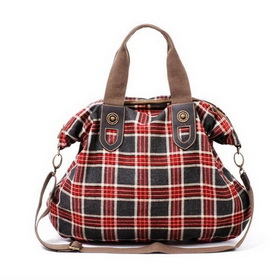 Women's Fashion Red Grid Canvas Zipper Adjustable Shoulder / Tote Dual Function Bags