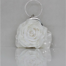 Rose Flower Style Satin and Organza Lady's White Evening Bags