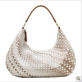 Khaki With Lattice Straw Shoulder Bag