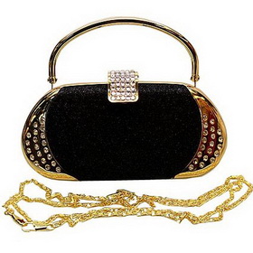 Golden & Black A Handle With Diamond Evening Bags