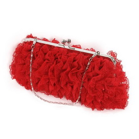 Lace Ruffle Design Lady's Clutch Style Elegant Red Color Evening Bags