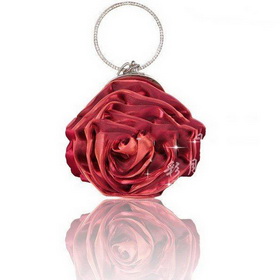 Red Wine Color Rose Flower Style Satin Clutch Evening Bags