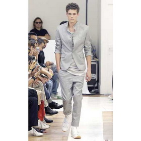 Light Gray Cotton & Nylon With Three Buttons Men Suits