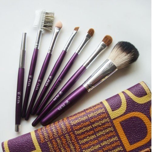 7 Pcs Set with Purple Case Free Leather Makeup Brushes