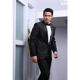 With One Button Black Spandex & Nylon Groom Cravats & Cummerbunds