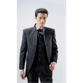 Black With Three Buttons Long Sleeve Groom Cravats & Cummerbunds