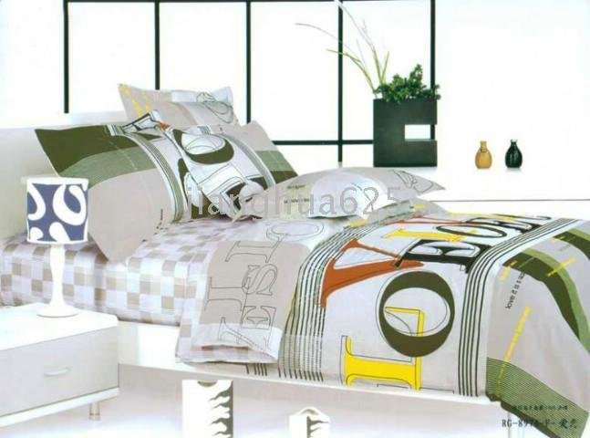 Ivory Green Thick Cotton Embroidery 5 Pieces Bedding Bowing Curtain