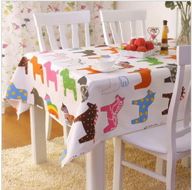 White With Colourful Images On Rural Style Table Cloth