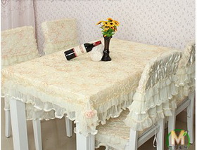 Beige Lace Rectangle Shape Table Cloth
