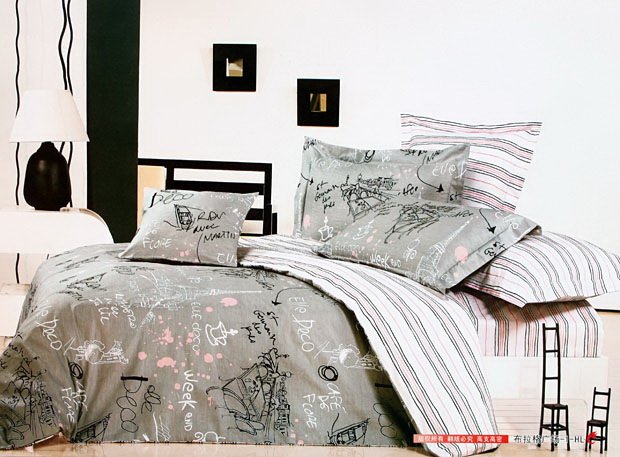 Unique Gray Cartoon Cotton Printed Bedspreads Coverlets Cushion