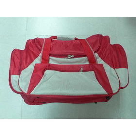 Red Color Polyester Sided Zippered Pocket Detachable Shoulder Strap Travel Duffel Bags